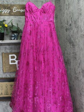 Pink B Darlin Floral Glitter Sweetheart Sleeveless Gown Dress Fuschia